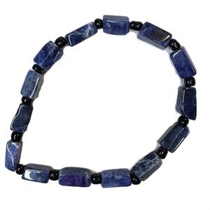 Lapis Lazuli stretch bracelet handmade blue rectangle beads gemstone